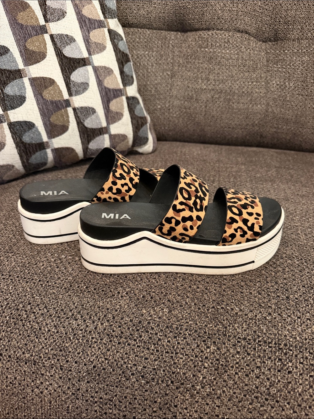MIA Leopard Platform Slide Sandal - Tan/Black